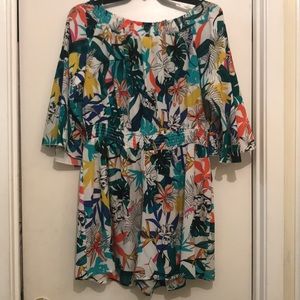 Tropical/Floral Off Shoulder Romper w/Bell sleeves